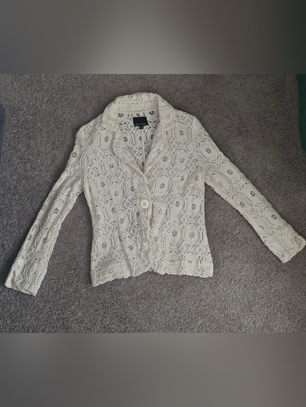 Cynthia Rowley Ivory Floral Lace Blazer Jacket Boho Romantic Chic Small S Retro